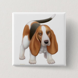 Basset Hound Pin Vierkante Button 5,1 Cm