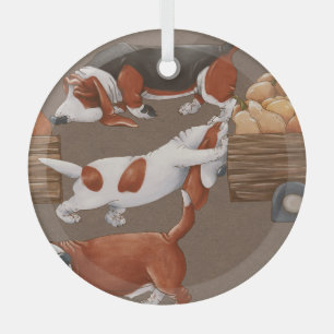 Basset Hound Pumpkin Oogstpatroon Glas Ornament