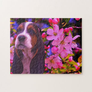 Basset Hound Puppy Blossom Dog Art Legpuzzel
