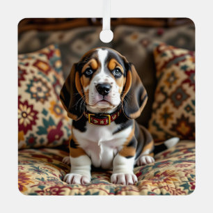 Basset Hound Puppy Dog Gepersonaliseerde Kerst Metalen Ornament
