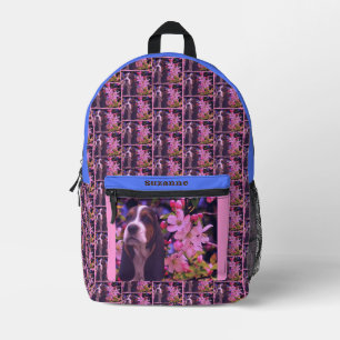 Basset Hound Puppy Flowers Gepersonaliseerd Bedrukte Rugzak