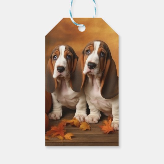 Basset Hound Puppy Herfst Verrukking Pompoen Cadeaulabel (Achterkant)