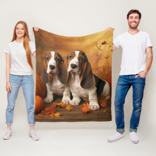 Basset Hound Puppy Herfst Verrukking Pompoen Fleece Deken