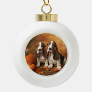 Basset Hound Puppy Herfst Verrukking Pompoen Keramische Bal Ornament
