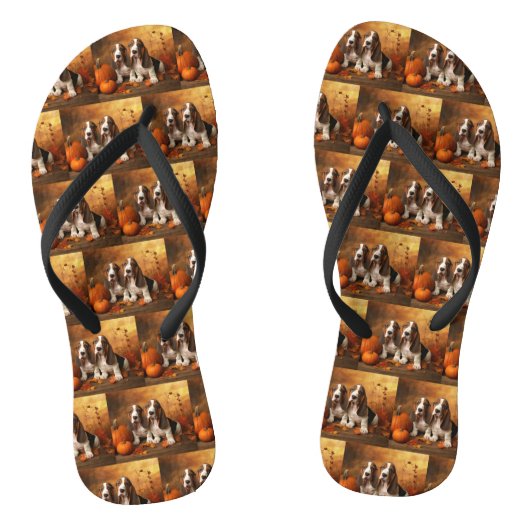 Basset Hound Puppy Herfst Verrukking Pompoen Teenslippers (Voetbed)