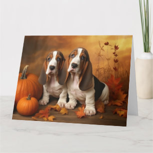 Basset Hound Puppy Herfstpracht Pompoen  Kaart