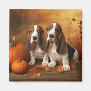 Basset Hound Puppy Herfstpracht Pompoen Magneet