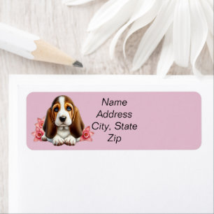 Basset Hound Puppy met bloemen Etiket