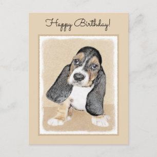 Basset Hound Puppy Painting - Oorspronkelijke hond Briefkaart