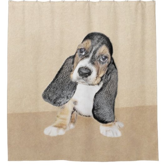 Basset Hound Puppy Painting - Oorspronkelijke hond Douchegordijn (Voorkant)