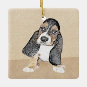 Basset Hound Puppy Painting - Oorspronkelijke hond Keramisch Ornament