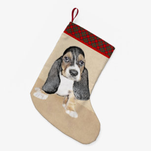 Basset Hound Puppy Painting - Oorspronkelijke hond Kleine Kerstsok