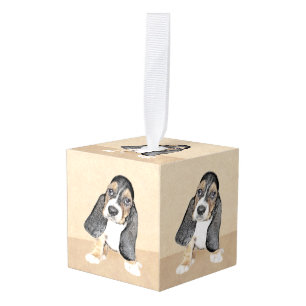 Basset Hound Puppy Painting - Oorspronkelijke hond Kubus Ornament