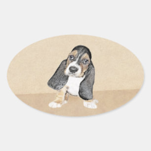 Basset Hound Puppy Painting - Oorspronkelijke hond Ovale Sticker