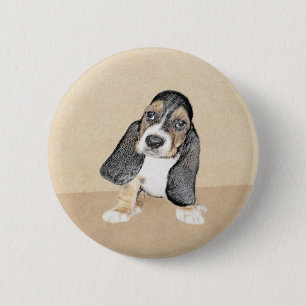 Basset Hound Puppy Painting - Oorspronkelijke hond Ronde Button 5,7 Cm