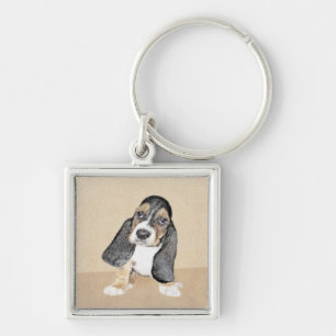 Basset Hound Puppy Painting - Oorspronkelijke hond Sleutelhanger