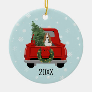 Basset Hound Red Kerstmis Keramisch Ornament
