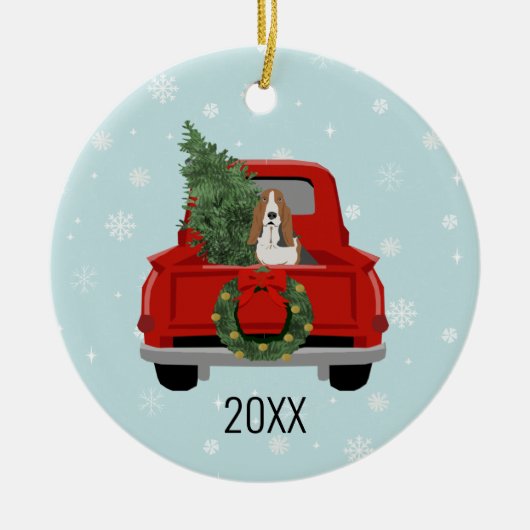 Basset Hound Red Kerstmis Keramisch Ornament (Voorkant)