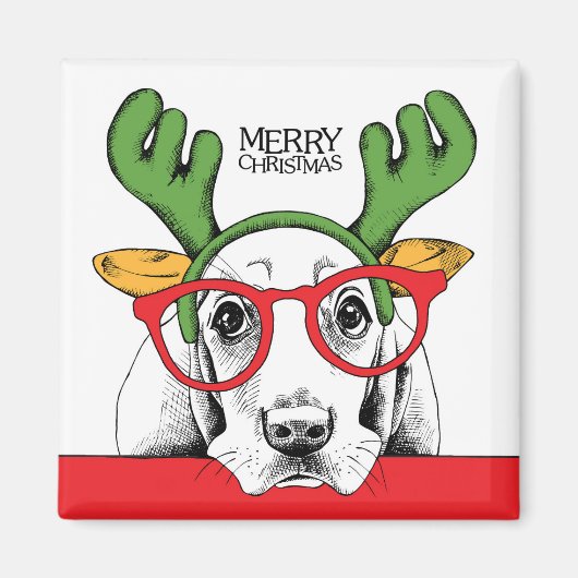 Basset Hound Reindeer Magneet (Voorkant)