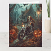 Basset Hound Riding Motorfiets Halloween Eng Kaart (Voorkant)