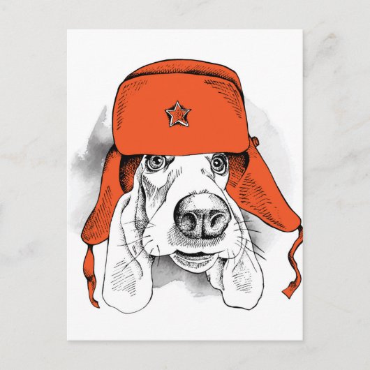 Basset Hound | Rood Ushanka-Pet Briefkaart (Voorkant)