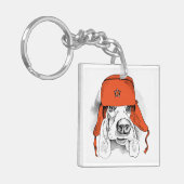 Basset Hound | Rood Ushanka-Pet Sleutelhanger (Voorkant Links)