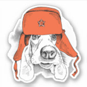 Basset Hound | Rood Ushanka-Pet Sticker (Voorkant)