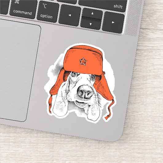 Basset Hound | Rood Ushanka-Pet Sticker (Detail)