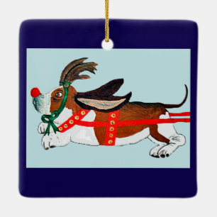 Basset Hound Rudolph het rendier met de rode neus Keramisch Ornament