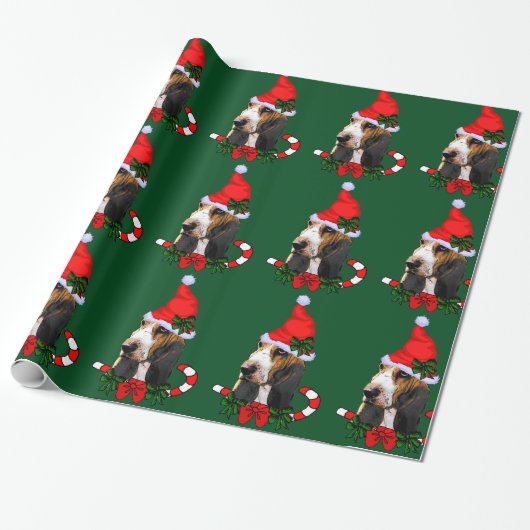 Basset Hound Santa Hat Kerstmis Cadeaupapier (Uitgerold)
