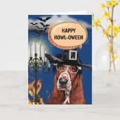 Basset Hound schattige hond heks vrolijke howlowee Kaart (Gele Bloem)