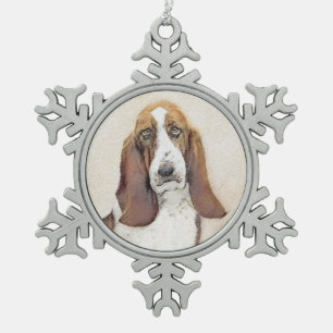 Basset Hound Schilderij - Mooie Originele Honden K Tin Sneeuwvlok Ornament