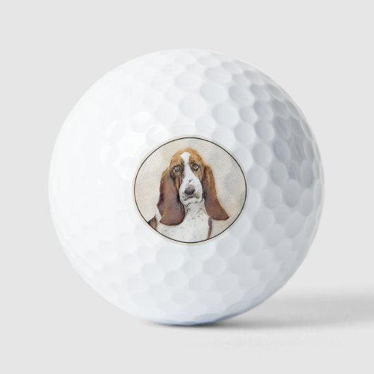 Basset Hound-schildering - Kute Original Dog Art Golfballen (Voorkant)