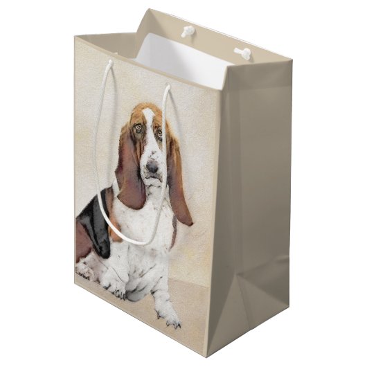 Basset Hound-schildering - Kute Original Dog Art Medium Cadeauzakje (Voorkant Gekanteld)