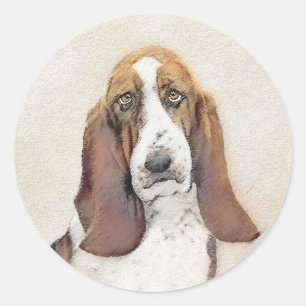 Basset Hound-schildering - Kute Original Dog Art Ronde Sticker