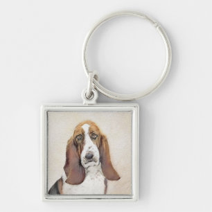 Basset Hound-schildering - Kute Original Dog Art Sleutelhanger