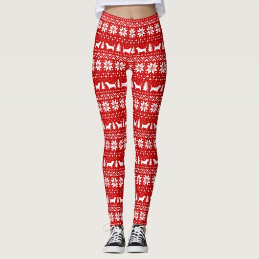 Basset Hound Silhouettes Dogs-kerstpatroon Leggings (Voorkant)