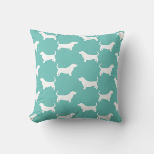 Basset Hound Silhouettes Patroon Blauwgroen en wit Kussen