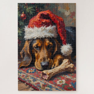 Basset Hound Slapend Na Kerstmaal Hoed Legpuzzel