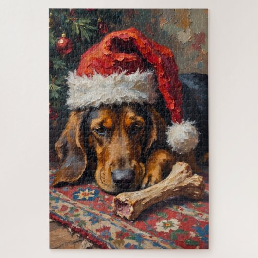 Basset Hound Sleeping After Christmas Feast Hat Legpuzzel (Verticaal)