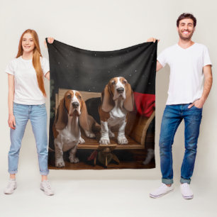 Basset Hound Sneeuw Slede Kerst Decoratie  Fleece Deken