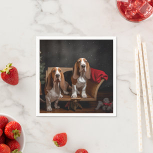 Basset Hound Sneeuw Slede Kerstmis Decoratie Servet