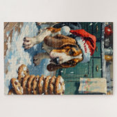 Basset Hound Sniffing Christmas Cookie Trail Hat Legpuzzel (Horizontaal)