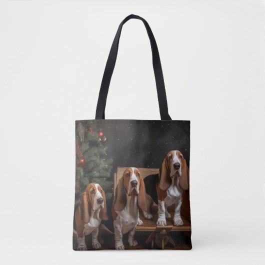 Basset Hound Snowy Sleigh Kerst Decor Draagtas (Voorkant)