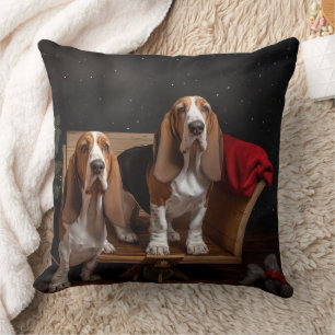 Basset Hound Snowy Sleigh Kerst Decor Kussen