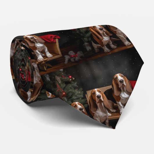 Basset Hound Snowy Sleigh Kerst Decor Stropdas (Opgerold)