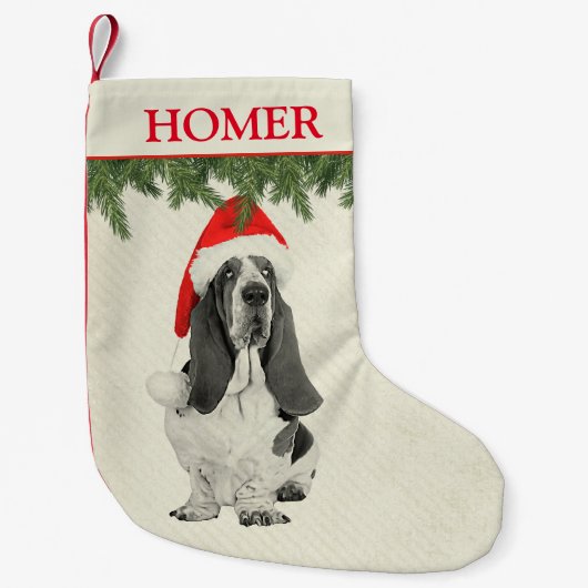 Basset Hound  stijl Kleine Kerstsok (Voorkant)