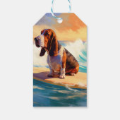Basset Hound Strand Surfen Schilderij Cadeaulabel (Achterkant)