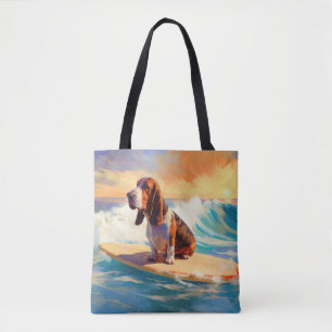 Basset Hound Strand Surfen Schilderij Draagtas