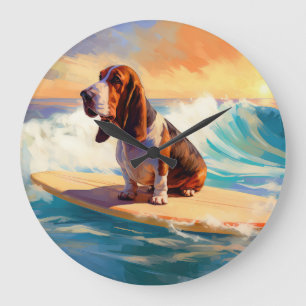 Basset Hound Strand Surfen Schilderij Grote Klok